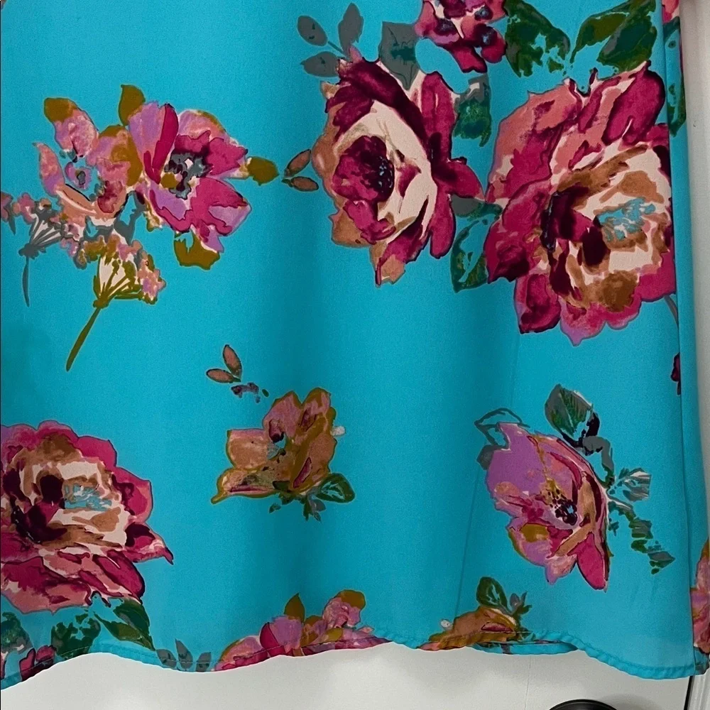 Everly Turquoise Blue and Pink Floral Sheath Sleeveless Mini Dress - Size Small